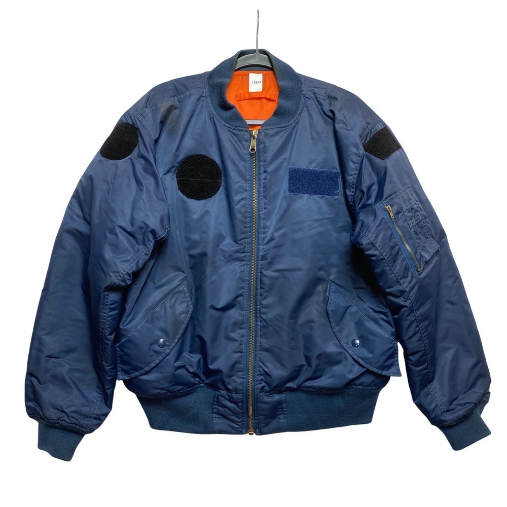 Army Military Bomber Jacket Mens L Navy Blue MA-1 Flight Jacket Patch Zones